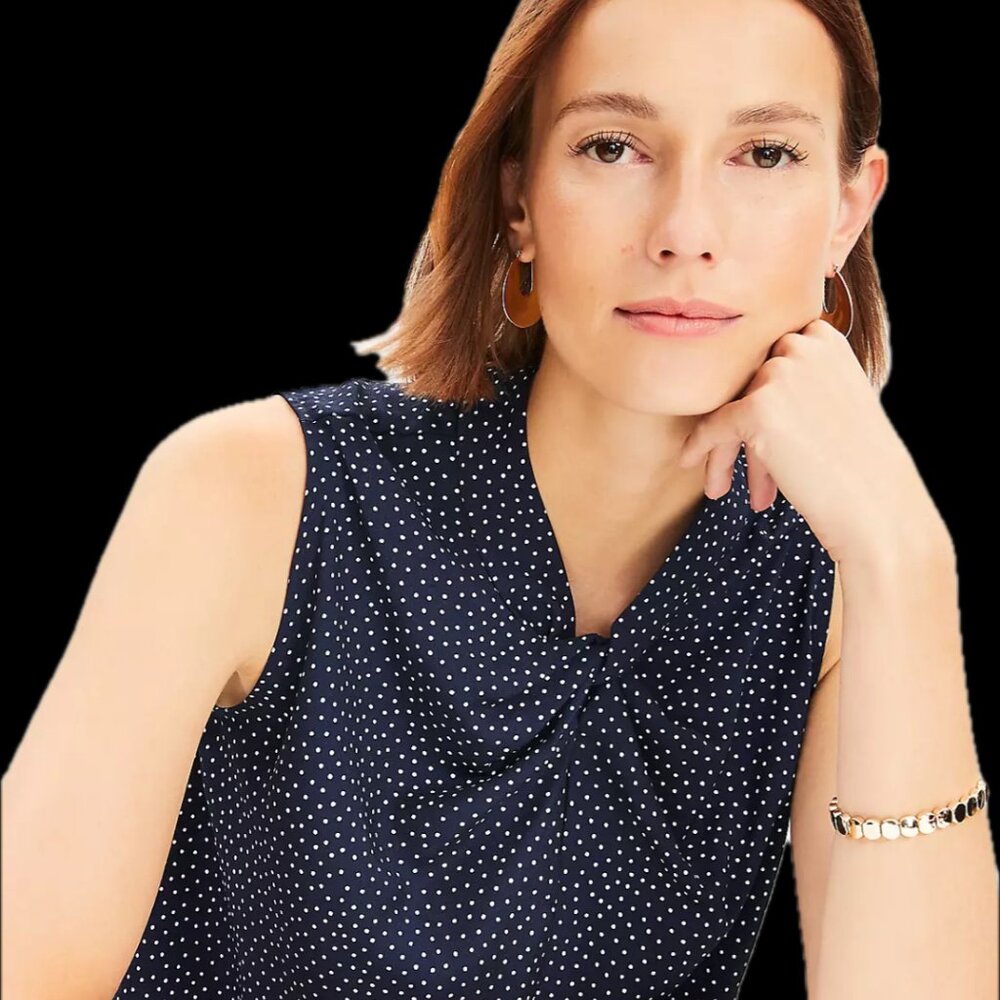 LOFT Petite Dotted Twist Shell -- Navy -- L